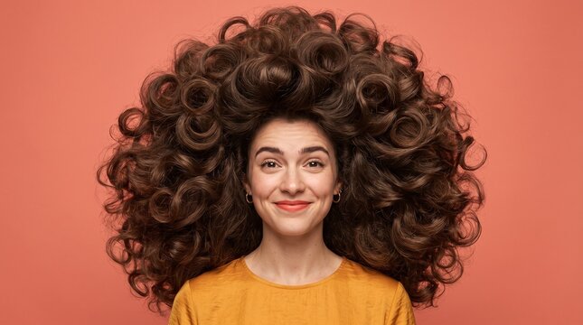 Mini Face Portrait Framed by Monumental Sculptural Hair, Coral Studio