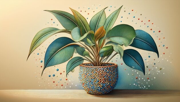 detailed pointillism sketch of an indoor plant
