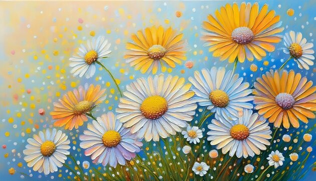 pointillism drawing of beautiful daisy blossoms