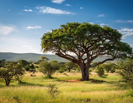serene marula tree with lush leaves in gentle breeze