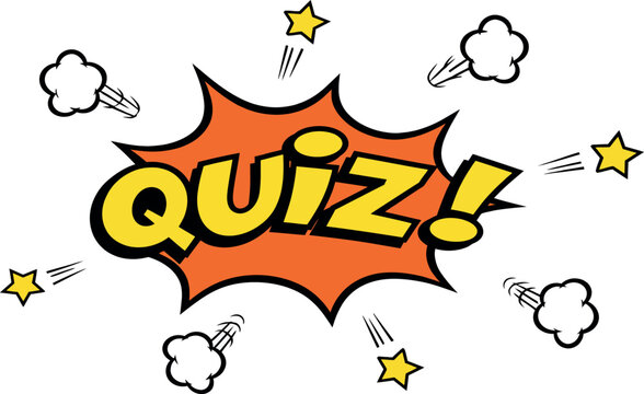 Vibrant Comic Style QUIZ! Vector Illustration with Starburst Effect, Stars, and Puffs of Smoke. Perfect Graphic for Trivia Competitions, School Games, Contests, and Quiz Night Promos.