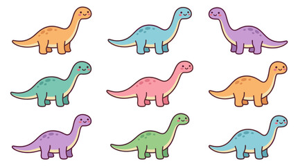 Obraz premium Cute long neck sauropod sticker set.