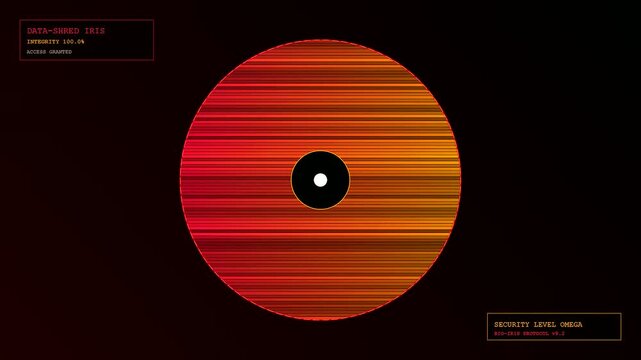 During a secure network login, this futuristic iris scan verification system monitors decryption progress until access is successfully granted on screen.