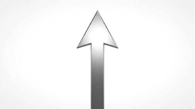 Minimalist upward-pointing arrow icon with metallic silver gradient on plain white background.