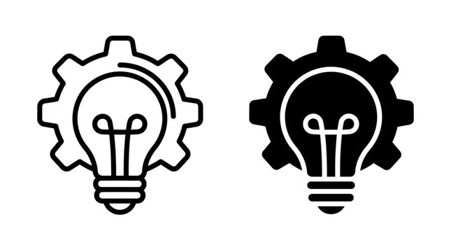 Minimalist light bulb and gear icons representing innovation and creative technical problem solving.
