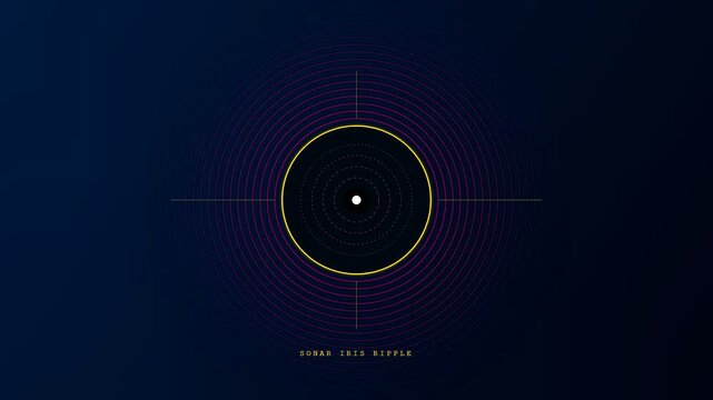A futuristic HUD display shows an Iris Scan Verification system pulsing with circular biometric waves and pink sonar ripples on a dark background.