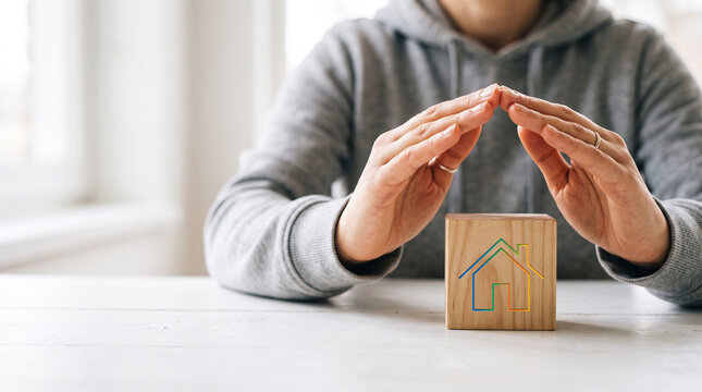 Home protection house insurance hands over wooden block safe work from home asynchronous communication