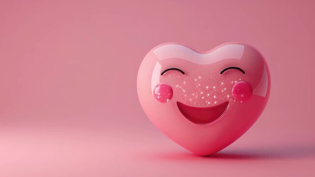 Happy Heart: A cute pink heart with a cheerful face and rosy cheeks radiates joy and positivity, symbolizing love and happiness.