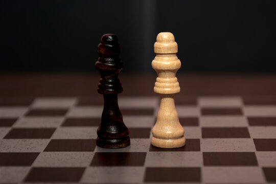 White King and Black King Facing Each Other on Chessboard