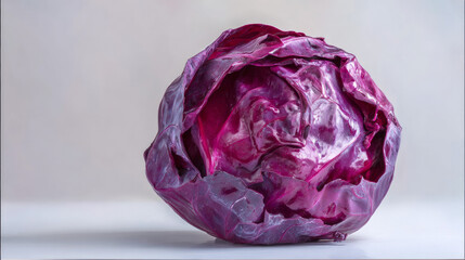 Obraz premium Fresh Red Cabbage Rotating on White Background, Whole Purple Cabbage Isolated, Healthy Vegetable Food Concept
