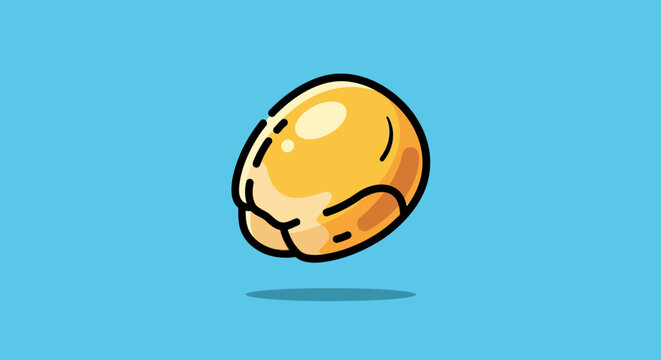 A stylized illustration of a single golden corn kernel floating against a solid blue background