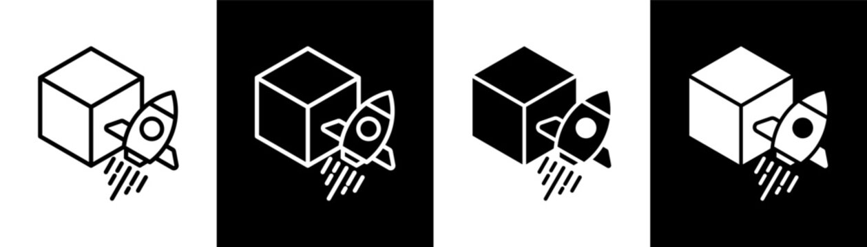 Product Launch white and black icon set design