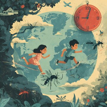Tropical disease campaign with mosquito illustration and warning wallpaper