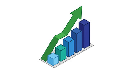 Fototapeta premium A three dimensional bar chart showing positive growth with a green arrow