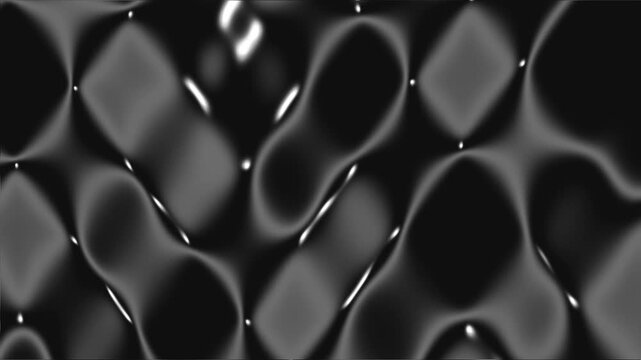 Monochrome liquid chrome fluid surface with halftone mesh pattern, creating a futuristic metallic background for modern tech designs