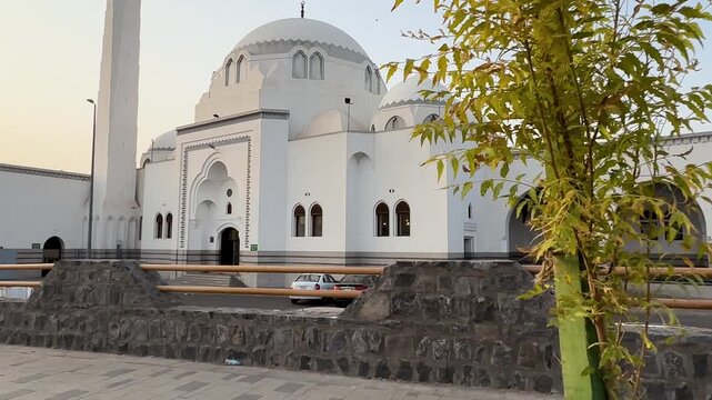 The beautiful white Masjid al Jummah located in Wadi Ranuna Medina Saudi Arabia.