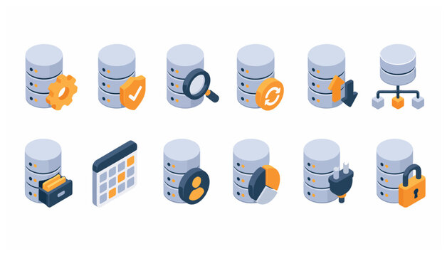 Flat design database server icons collection.