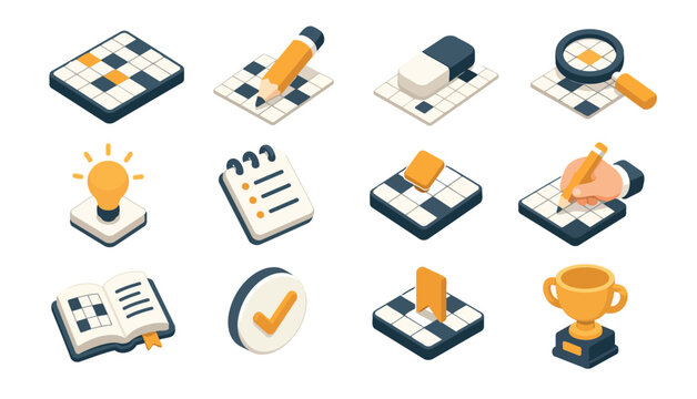 Flat design icons for puzzles games and achievements.