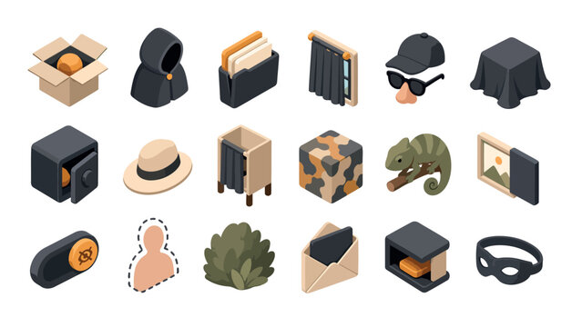 Flat design icons collection of various objects and symbols.