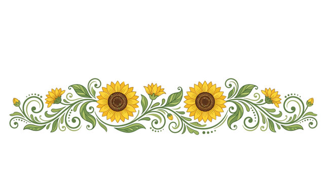 Decorative Floral Border with Sunflowers and Swirl Ornaments
