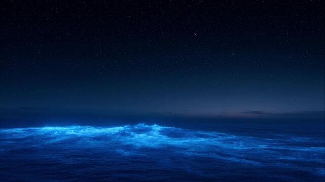 Luminous ocean background night sky seascape wave horizon water glow under star field calm dark blue seascape minimal serene fantasy mysterious tranquil dreamlike depth magic landscape nature