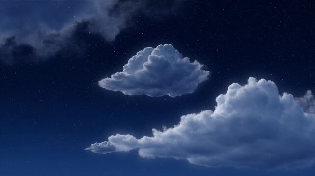 Dreamy blue night sky cloud fluffy luminous cloudscape with starry background peaceful serene landscape calm atmosphere gentle starlight tranquil horizon fantasy art digital illustration