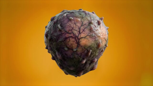 An organic 3D alien egg pod with pulsing veins and textured skin floating against a warm orange studio backdrop. Suitable for sci-fi concept art, monster designs, and futuristic game assets.