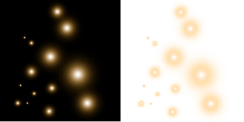 golden bokeh light overlay PNG. Transparent glowing gold sparkle particles, luxury glitter effect, fairy lights, soft light orbs, festive background, photo editing, and holiday design © ProPixel Studio
