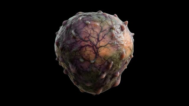 Monstrous organic alien egg or veined biological spore, isolated against a solid dark black background. Excellent for atmospheric sci-fi movie teasers, cinematic horror intros, high-contrast video com