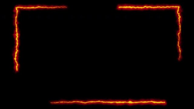Glowing neon rectangle fire text frame with light animation. Fire line glowing rectangle border 