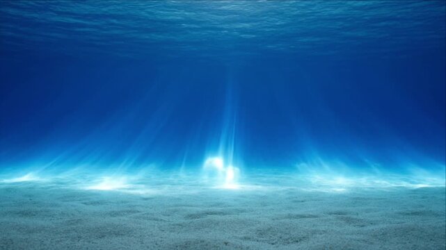 Luminous ocean background underwater seafloor sunlight ray blue water sea sand ripple nature serene tranquil depth abstract dreamy peaceful scene luminous underwater ocean scene radiant blue