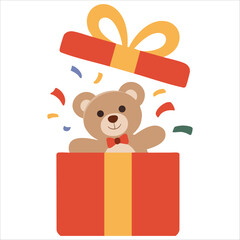 Fototapeta premium Charming artistic rendering showing teddy bear inside gift box on an isolated bright white background