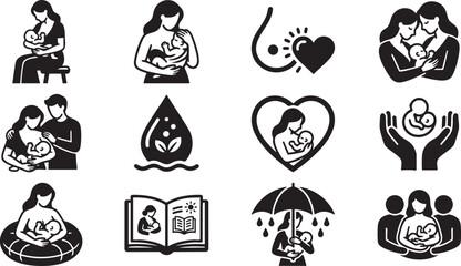 Fototapeta premium Breastfeeding and mother care icons set