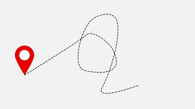 Animated Red Map Location Pins Connected by a Looping Black Path on a Light Gray Background for 4K Video Projects
