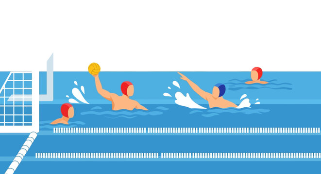 Water Polo Game: Athletes Competing in Pool with Ball and Goal