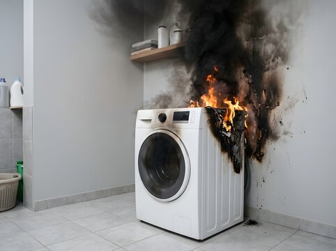 Washing machine fire explosion in bathroom