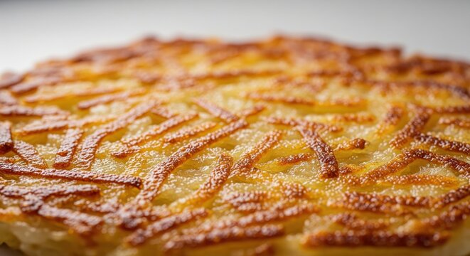 Crispy golden brown potato rosti pancake served as a savory breakfast dish