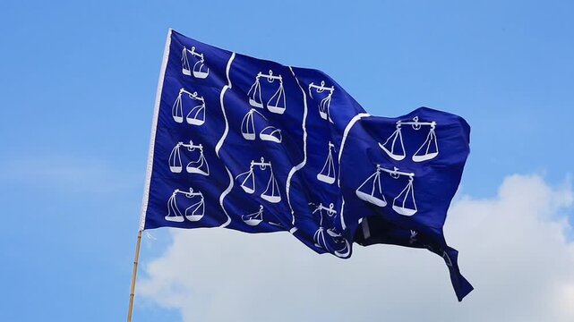 Barisan Nasional (BN) party flags flutter in the wind.