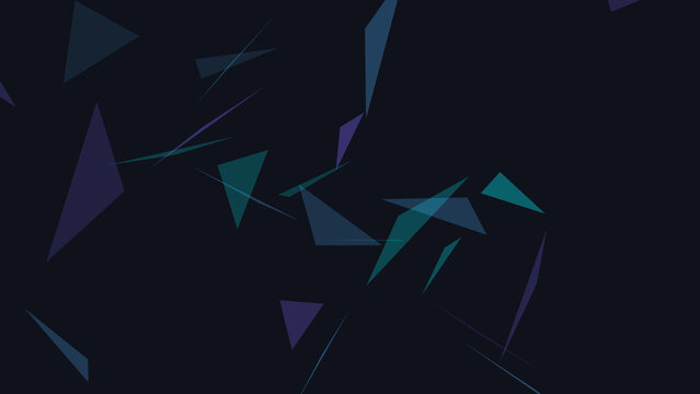Abstract dark background with floating geometric triangle shapes and light