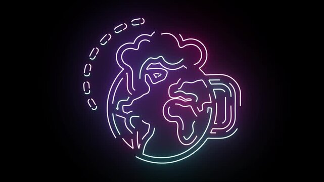Vibrant Neon Beer Mug And Global Globe Graphic Glowing In Dark Environment Perfect For International Pub Culture And Social Gathering Celebration Even