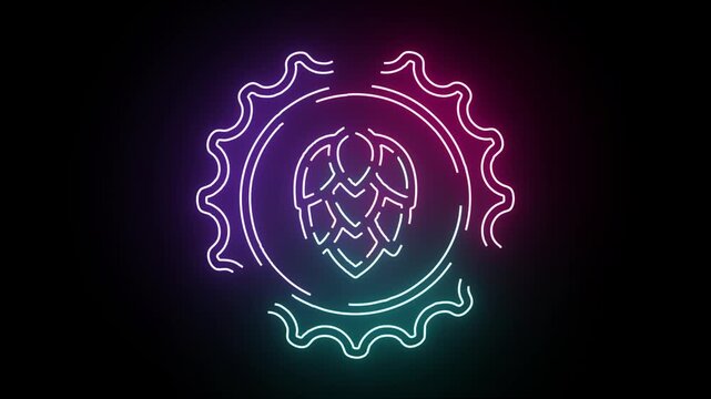 Abstract neon hop flower icon glowing with vibrant pink and blue light pulses in a dark environment featuring smooth animated circular ripple effects
