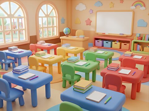 Colorful empty classroom setup