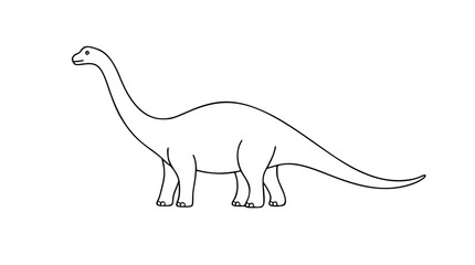 Minimalist Vector Dinosaur Icon Featuring Hand-Drawn Diplodocus with Long Neck and Tail, Clean Line Art Illustration for Paleontology Museum Design and Educational Materials Resources © AshimKumar