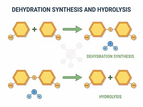 Dehydration Synthesis and Hydrolysis Biochemical Reaction Diagram