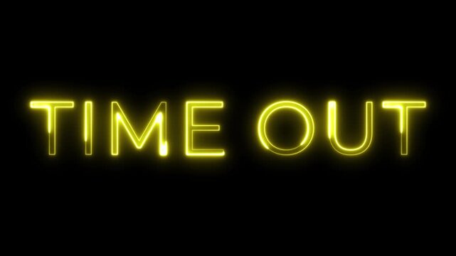 Yellow Neon Time Out Text Animation on Black Background