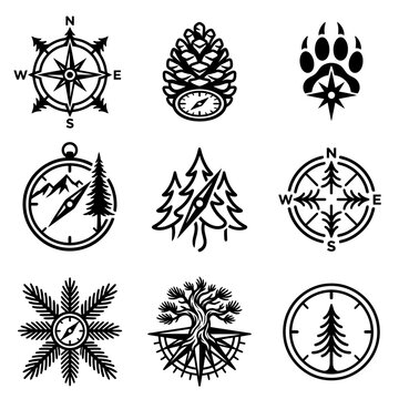 Outdoor Navigation and Nature Icons Set.