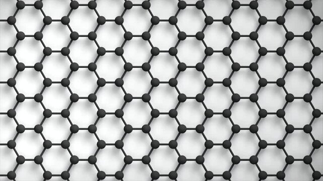 Nano Tech Graphene Structure loop Horizontal BW. This nano technology 3D animation represents engineering at the molecular level.