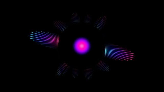 Futuristic Neon Circular Audio Spectrum Visualizer with Glowing Sound Wave Animation on Black Background