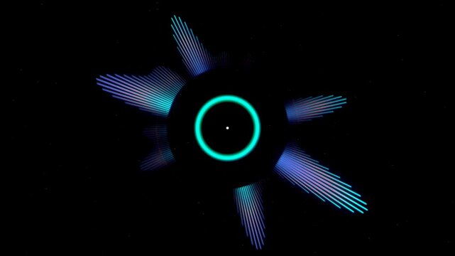 Futuristic Neon Circular Audio Spectrum Visualizer with Glowing Sound Wave Animation on Black Background