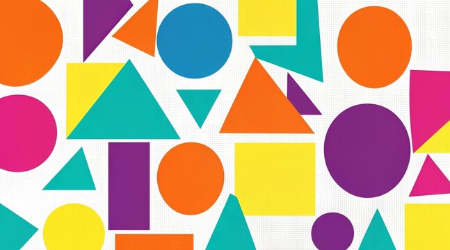 Colorful abstract geometric shapes pattern background with circles triangles and squares